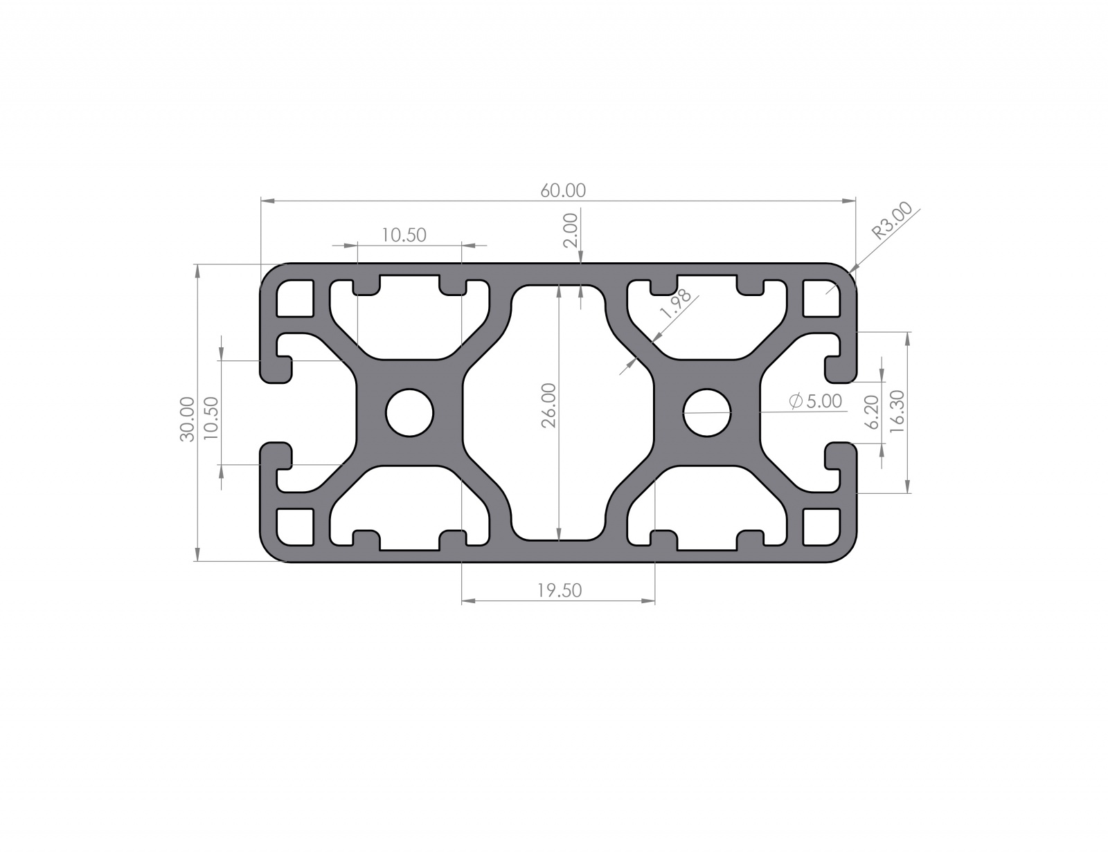 Aluminiumprofil 30x60 Nut 6 I-Typ 4N180 Leicht